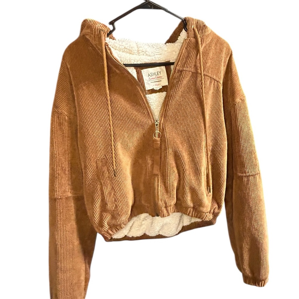 Ashley By 26 International Cropped Corduroy Sherpa Hoodie Jacket - Brown